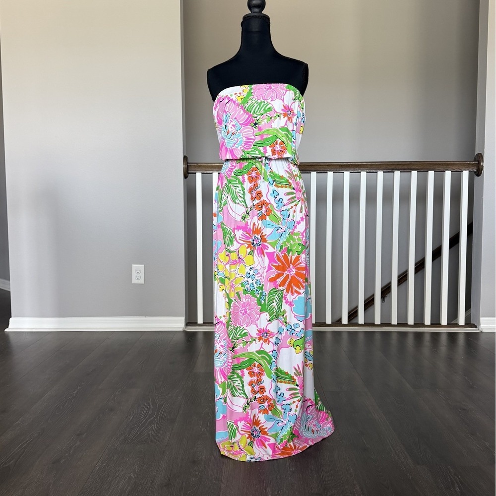 Lilly Pulitzer Target Nosey Posey Strapless Maxi Dress Small Shelf Bra Tropical